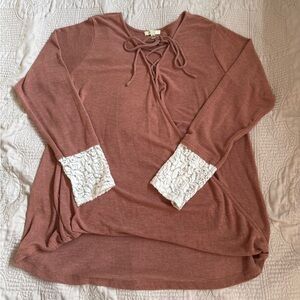 Kori America Women's Tunic with Lace Cuffs in Burnt Orange